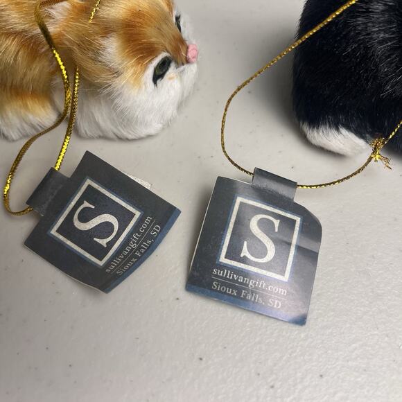 Cat Kitten Faux Fur Christmas Ornament Miniature Mini Glass Eyes Orange Black - Picture 14 of 15